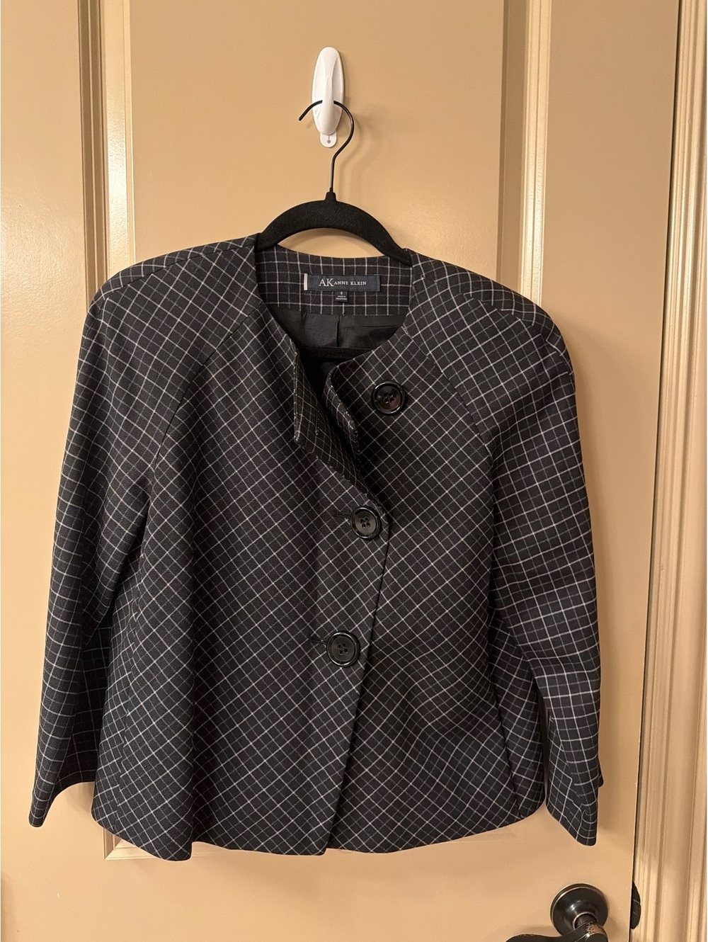 Anne Klein Women's Size 6 Black and White Checkered Button-Up Blazer Jacket